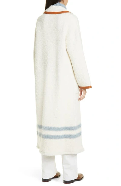 Shop Loro Piana Stripe Leather Trim Alpaca Blend Bouclé Coat In F4ch Nougat/ Clear Bl