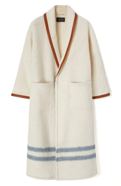 Shop Loro Piana Stripe Leather Trim Alpaca Blend Bouclé Coat In F4ch Nougat/ Clear Bl