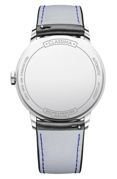 Shop Baume & Mercier Classima Automatic Leather Strap Watch, 42mm In White/black