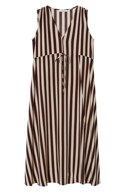 Shop Mango Stripe V-neck Midi Dress In Brown