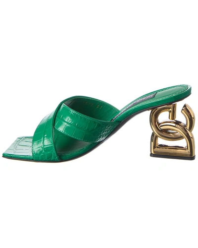 Shop Dolce & Gabbana Croc-embossed Leather Sandal In Green
