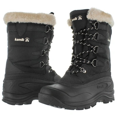 Kamik Shellback Womens Faux Fur Contrast Trim Winter Boots In Black