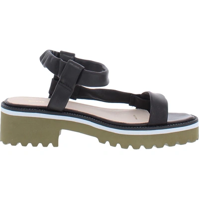 Shop All Black Womens Leather Lugged Sole T-strap Sandals In Black