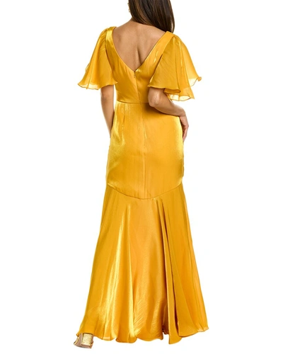 Shop Theia Tamara Flutter Sleeve Gown In Yellow