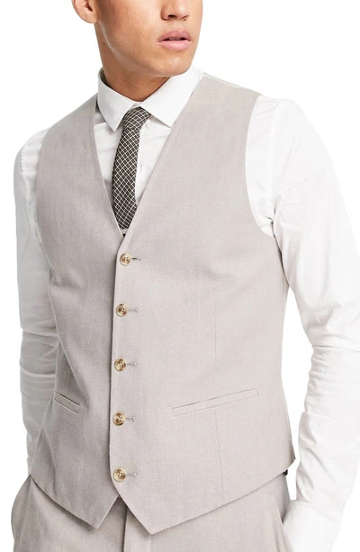Shop Topman Cotton & Linen Herringbone Vest In Stone