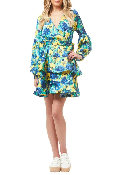 Shop Love By Design Faux Wrap Dress In Blue Multi