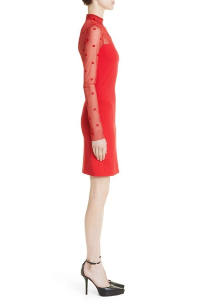 Shop Givenchy 4g Mixed Media Long Sleeve Mock Neck Dress In Vermillon