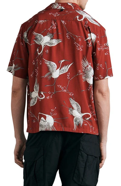 Shop Rag & Bone Avery Printed Short Sleeve Button-up Camp Shirt In Red Crane