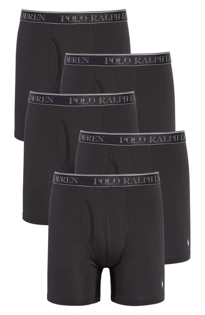 Shop Polo Ralph Lauren 5-pack Microfiber Boxer Briefs In Polo Black