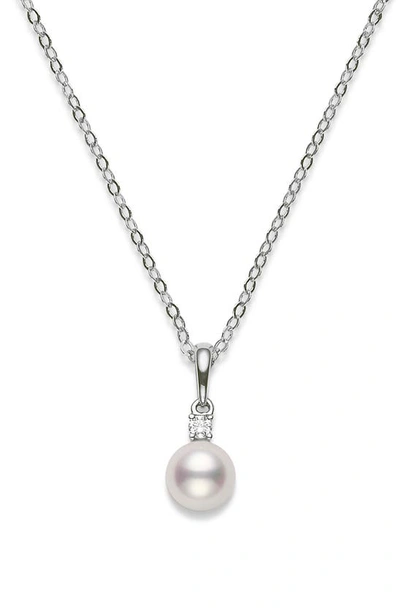 Shop Mikimoto Classic Akoya Pearl & Diamond Pendant Necklace In D0.03 Gvs 18k Yg