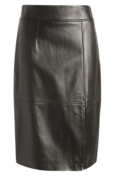 Shop Hugo Boss Setora Leather Midi Skirt In Black