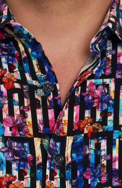Shop Robert Graham Jump Start Geo Floral Short Sleeve Button-up Shirt In Multi Blue