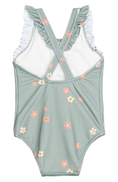 Shop Miles The Label Flowers On Sage Ruffle One-piece Swimsuit In 805 Dusty Green