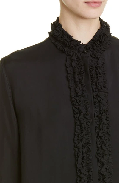 Shop Jil Sander Ruffle Stand Collar Long Sleeve Shirt In Black