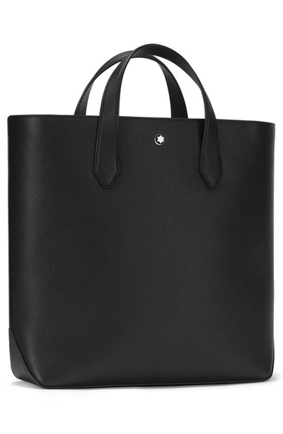 Shop Montblanc Sartorial Vertical Leather Tote In Black