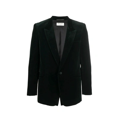 Shop Saint Laurent Velvet Blazer In Green