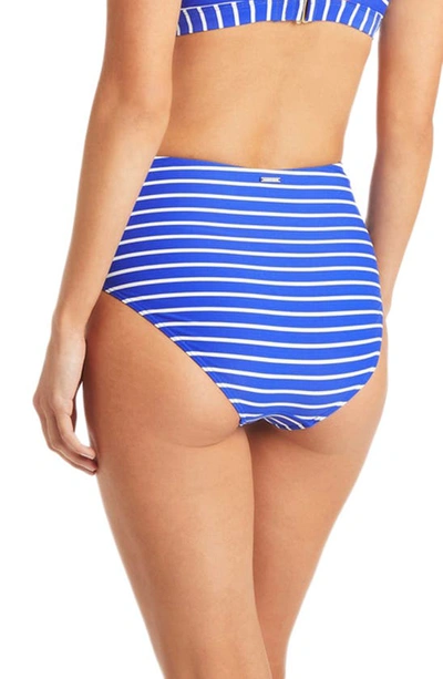 Shop Sea Level Stripe High Waist Gathered Side Bikini Bottoms In Cobalt