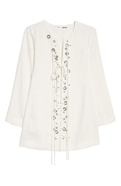 Shop Alexis Marlena Lace-up Long Sleeve Shift Dress In White