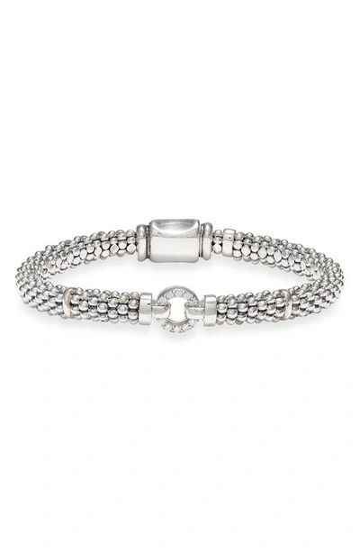 Shop Lagos Diamond Circle Caviar Bracelet In Silver