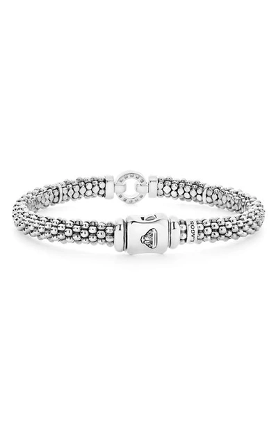 Shop Lagos Diamond Circle Caviar Bracelet In Silver