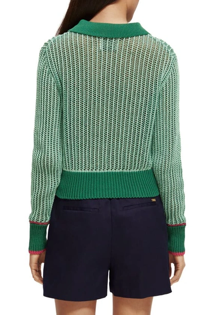 Scotch & Soda Open Stitch Spread Collar Sweater In 5760-bright Parakeet Melange