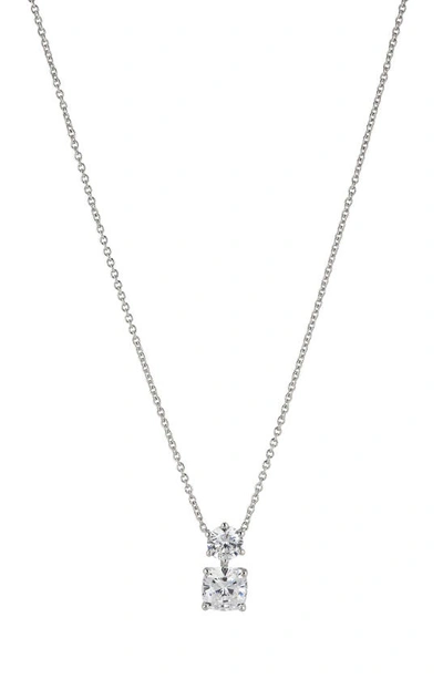 Shop Nadri Double Solitaire Pendant Necklace In Rhodium