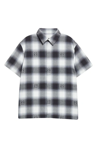 GIVENCHY BOXY FIT 4G CHECK PRINT SHORT SLEEVE FLANNEL BUTTON-UP SHIRT 