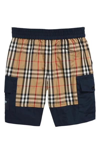 Shop Burberry Kids' Check Panel Cargo Shorts In Deep Charcoal Blue