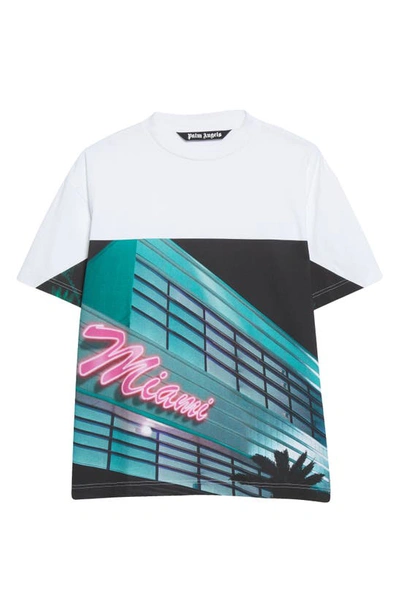 Shop Palm Angels Getty Miami Graphic Tee In White Multicolor