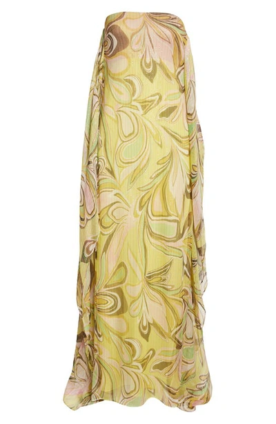 Shop Alexis Cami Print Metallic Strapless Silk Maxi Dress In Golden