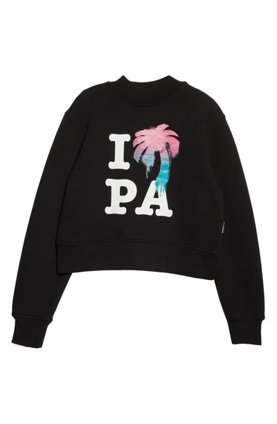 Shop Palm Angels I Love Pa Crop Graphic Sweatshirt In Black Multicolor