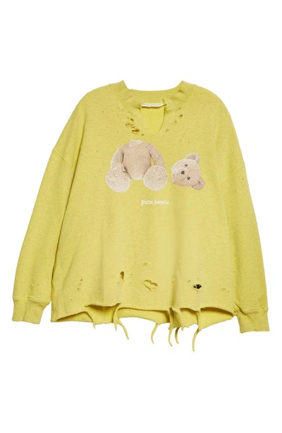 Shop Palm Angels Ripped Headless Bear Graphic Sweatshirt In Yellow Brown