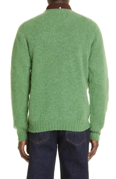 Shop Drake's Brushed Lambswool Crewneck Sweater In Green