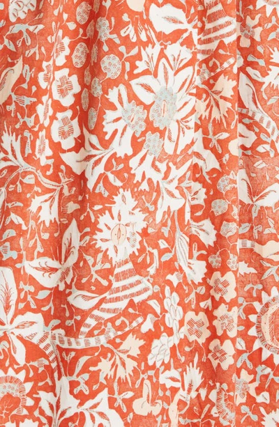 Shop Ulla Johnson Alessa Floral Balloon Sleeve Cotton Midi Dress In Orange Blossom