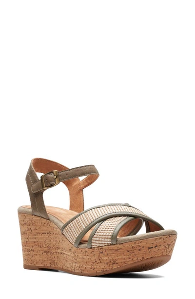 Shop Clarks Elleri Plum Wedge Sandal In Olive Leather