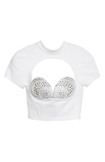 Shop Area Metallic Mussel Shell & Crystal Flower T-shirt In White