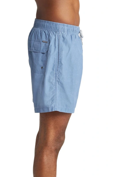 Vintage Summer Solid Washed Water Repellent Swim Trunks In Blue