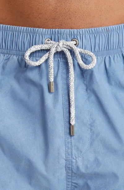Vintage Summer Solid Washed Water Repellent Swim Trunks In Blue