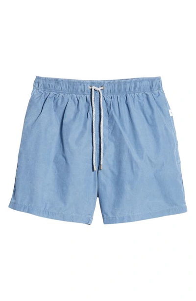 Vintage Summer Solid Washed Water Repellent Swim Trunks In Blue