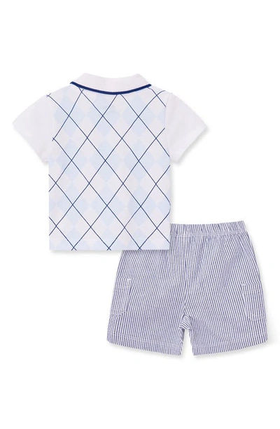 Shop Little Me Argyle Cotton Polo & Shorts Set In Blue