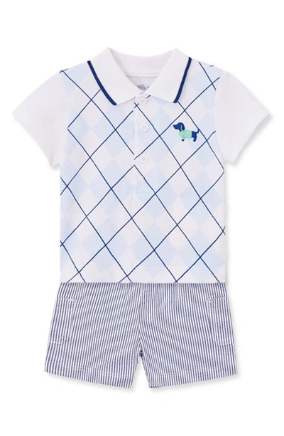 Shop Little Me Argyle Cotton Polo & Shorts Set In Blue