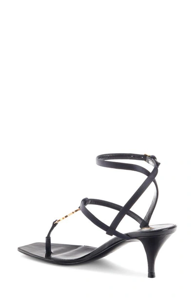 Saint Laurent Cassandra Sandals In Smooth Leather With Gold Monogram In Black