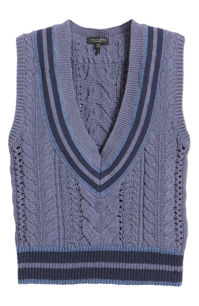 Shop Rag & Bone Brandi Stripe Trim Cable Stitch Sweater Vest In Blue Multi