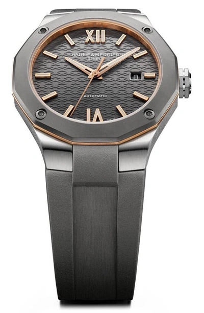 Shop Baume & Mercier Riviera 10660 Automatic Rubber Strap Watch, 42mm In Slate-grey