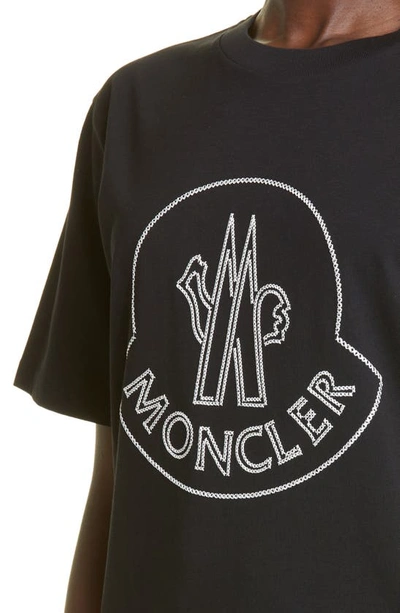 Shop Moncler Embroidered Logo Cotton T-shirt In Black
