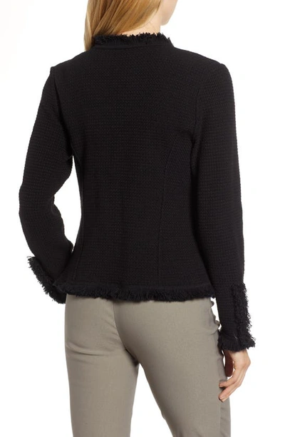 Nic + Zoe Nic+zoe Fringe Mix Knit Jacket In Black Onyx
