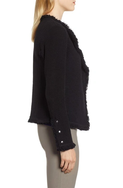 Nic + Zoe Nic+zoe Fringe Mix Knit Jacket In Black Onyx