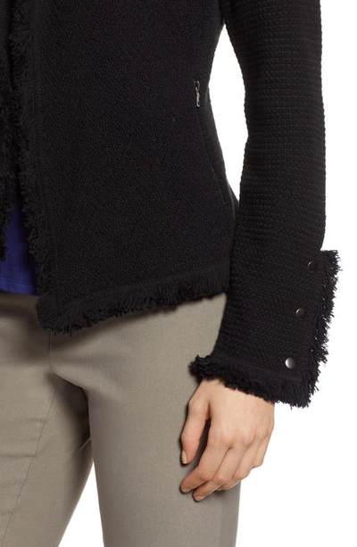 Nic + Zoe Nic+zoe Fringe Mix Knit Jacket In Black Onyx