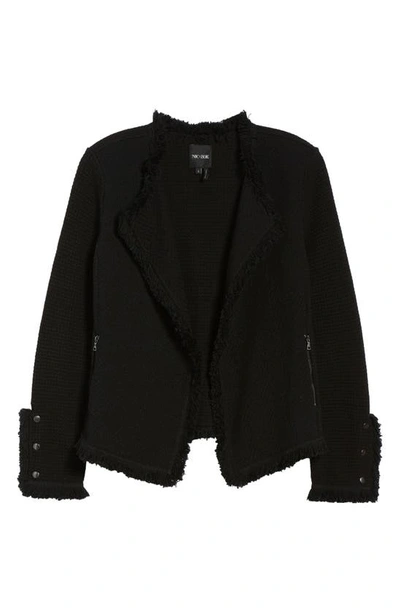Nic + Zoe Nic+zoe Fringe Mix Knit Jacket In Black Onyx