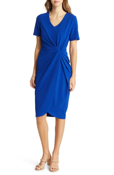 Shop Tahari Asl Stretch Crepe Side Knot Dress In Cobalt